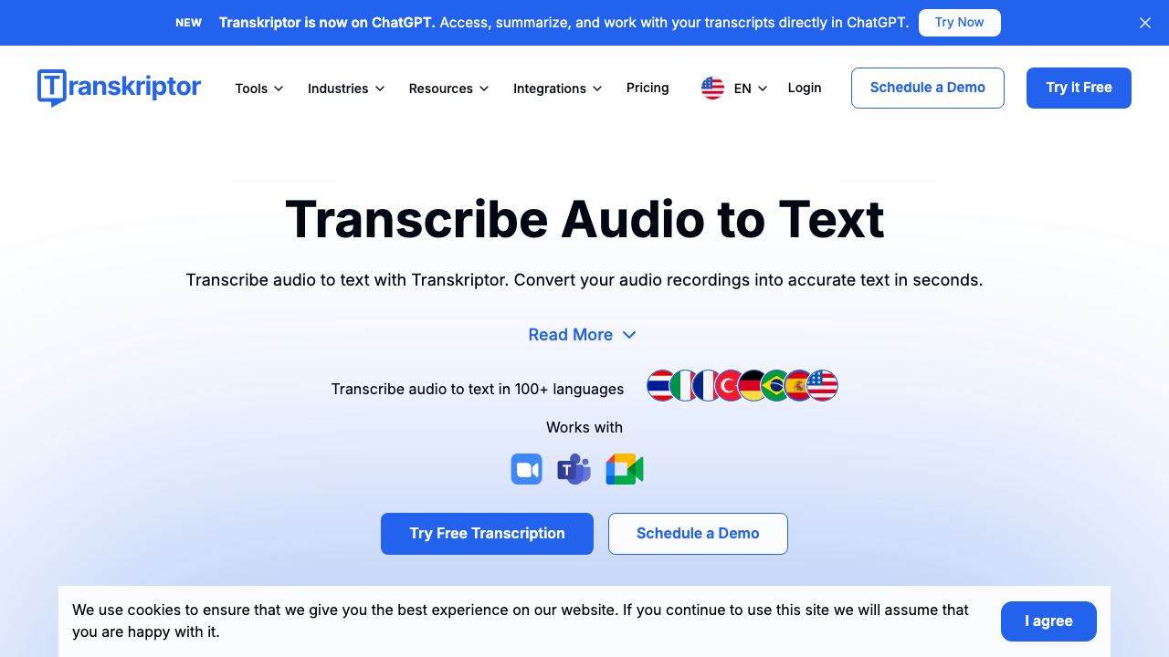Transkriptor website screenshot