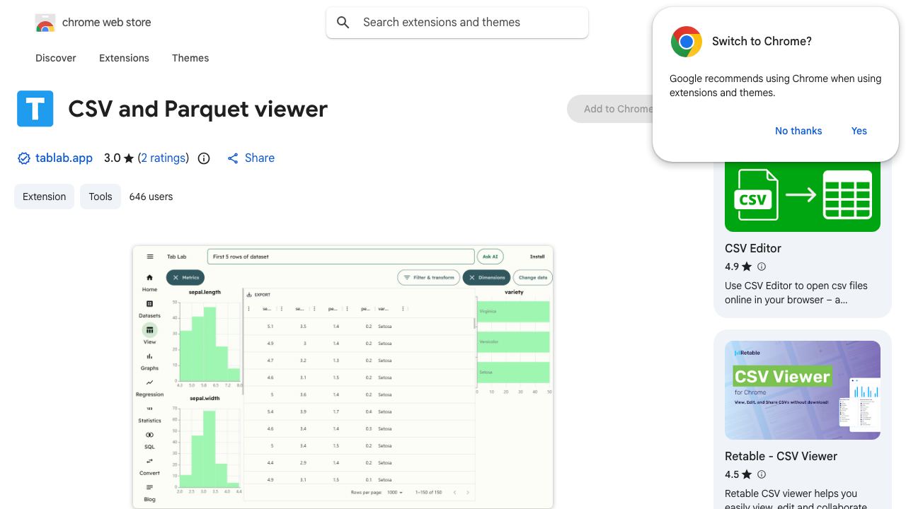 CSV and Parquet viewer 网站截图