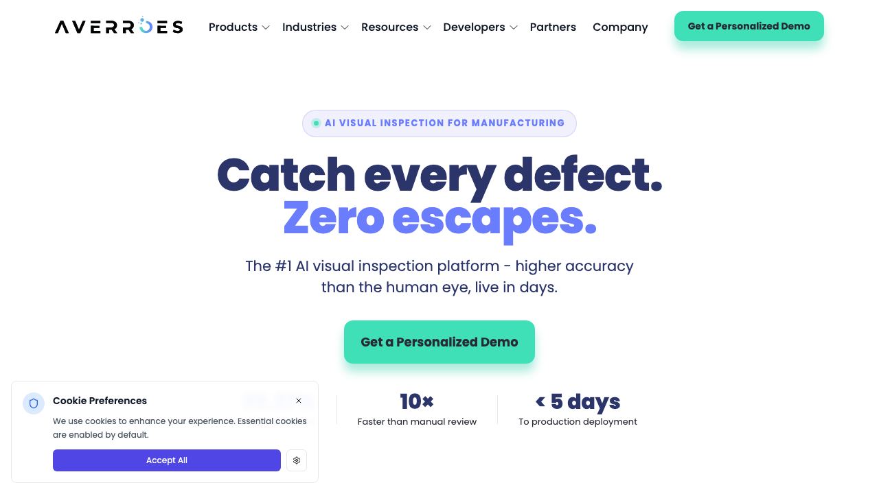 Averroes Ai Automated Visual Inspection 网站截图