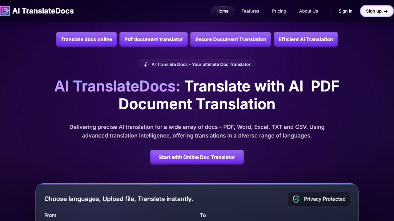 AI TranslateDocs 网站截图