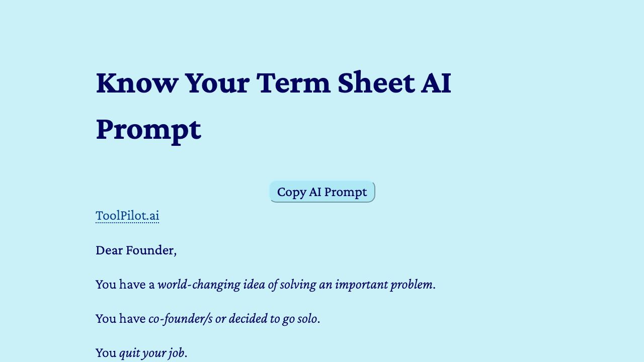 Know Your Term Sheet AI Prompt 网站截图
