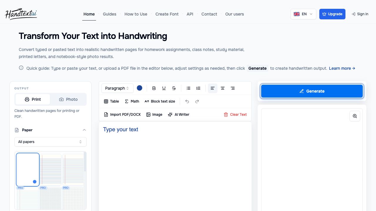 HandText.ai website screenshot