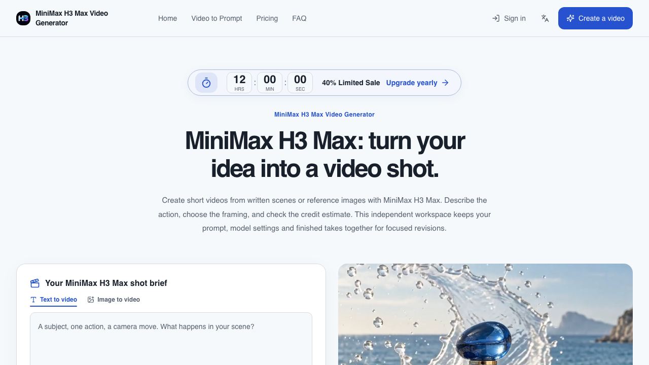 MiniMax H3 Max Video Generator 网站截图