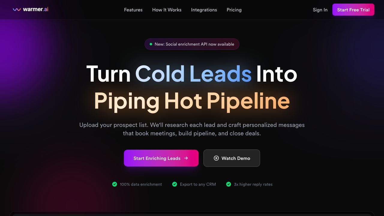 Warmer.ai website screenshot