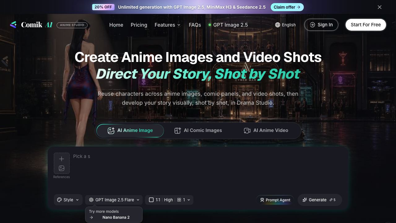 Comik AI website screenshot