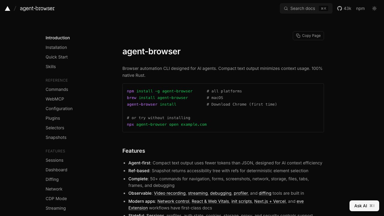 Agent Browser 网站截图
