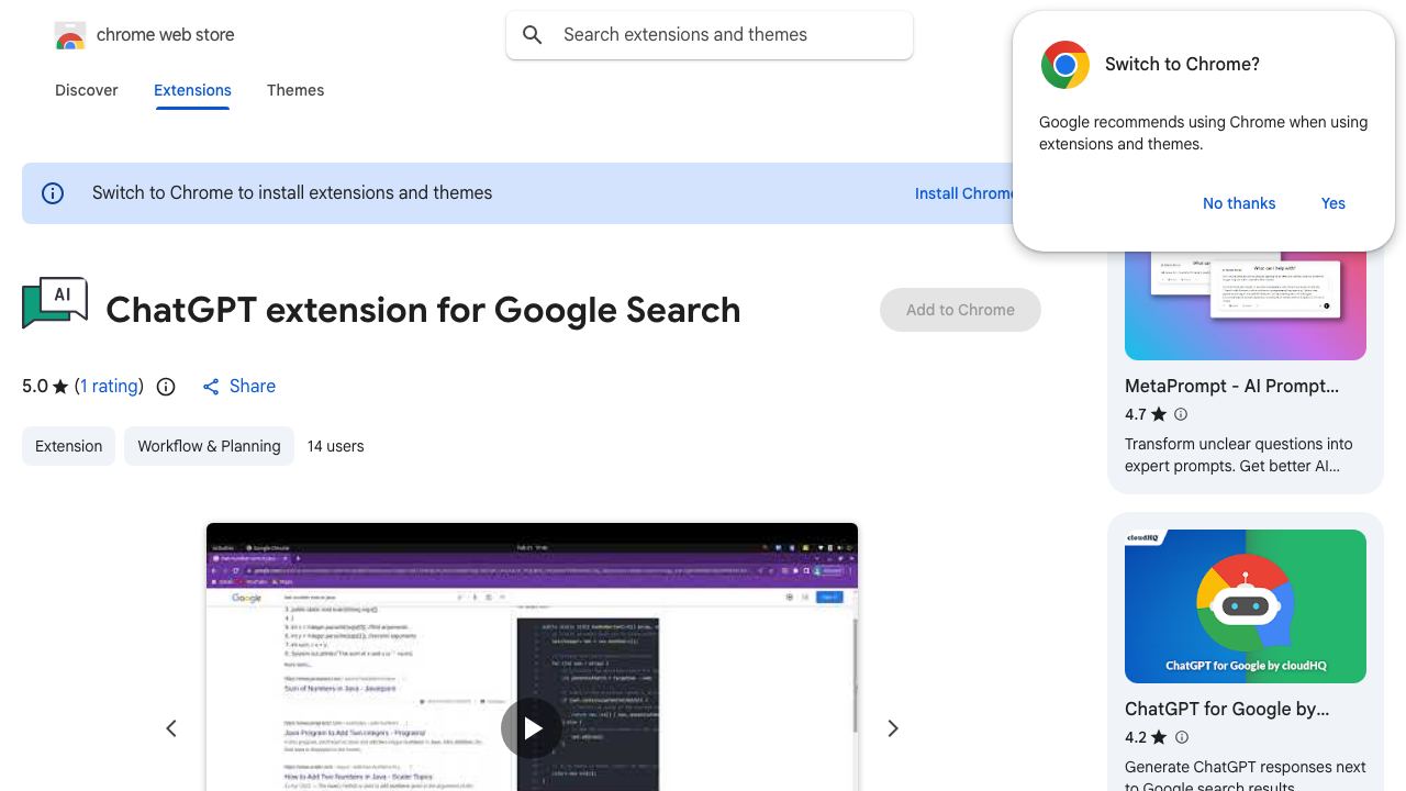 ChatGPT extension for Google Search 网站截图