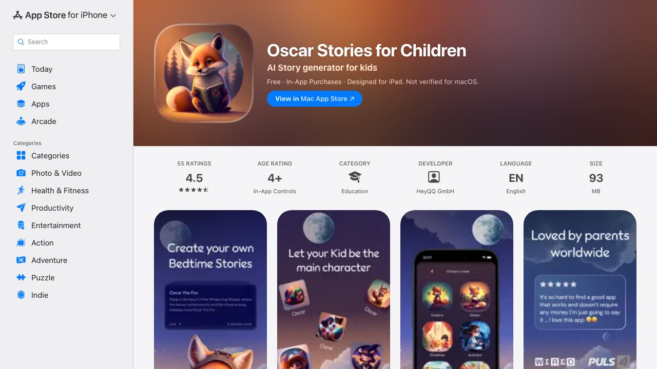 Oscar personal bedtime stories 网站截图