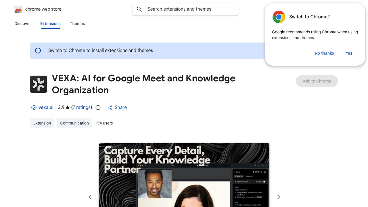 Vexa website screenshot