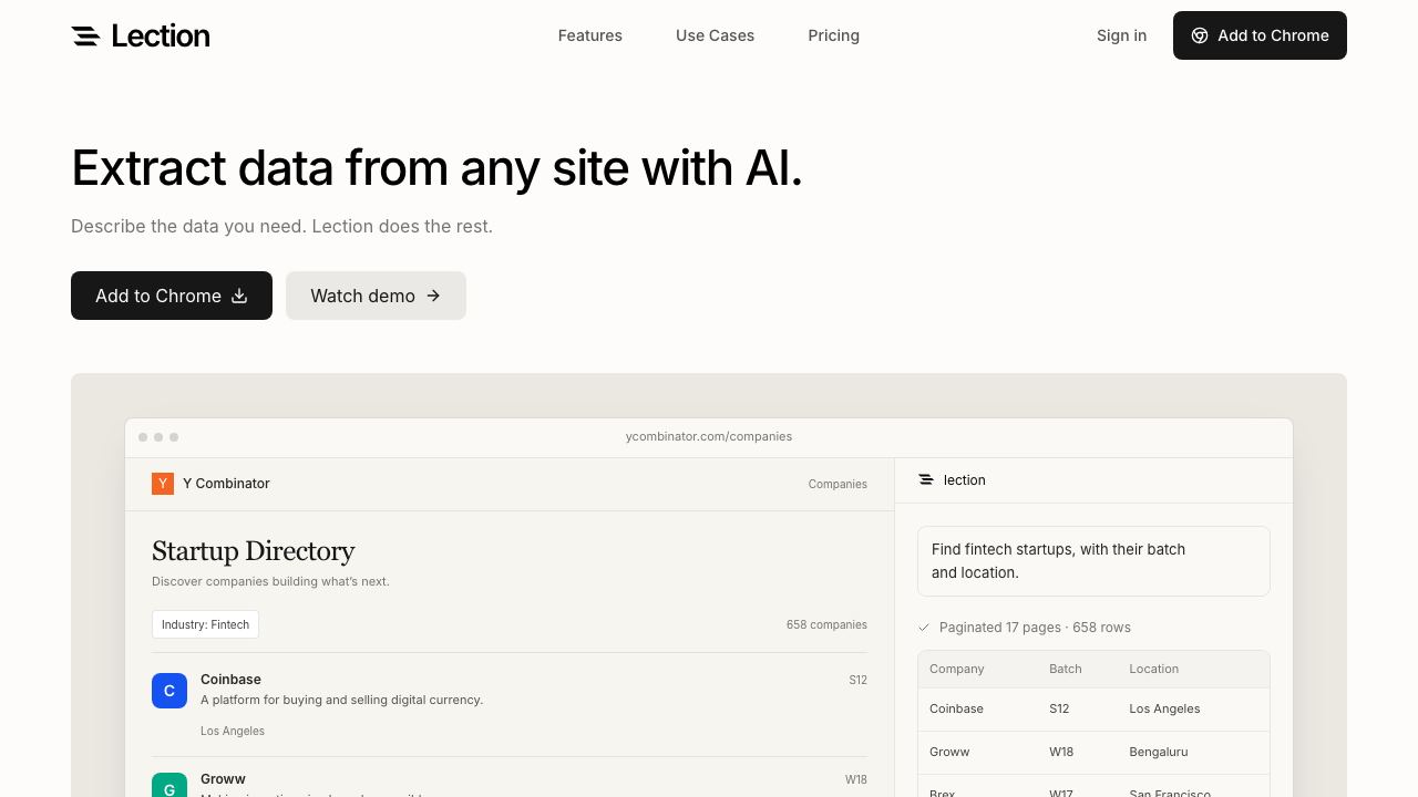 Lection website screenshot