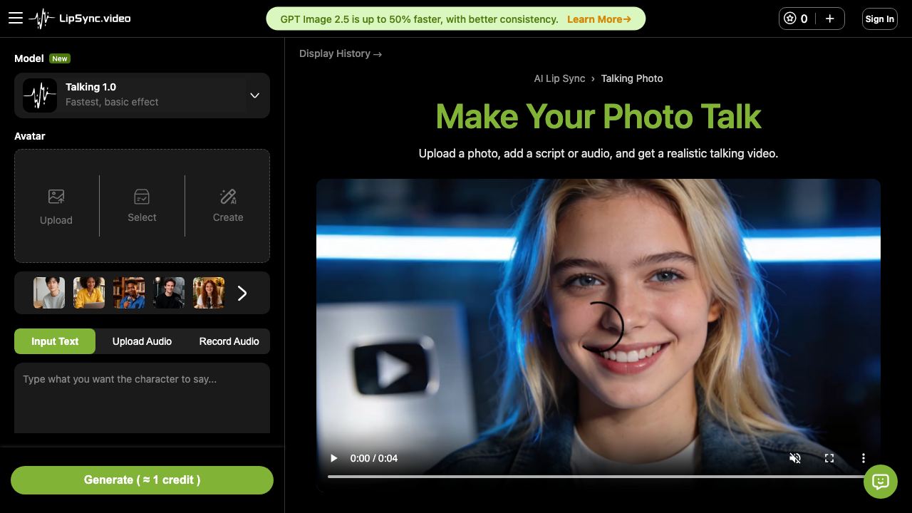 Talking Photo - LipSync website screenshot