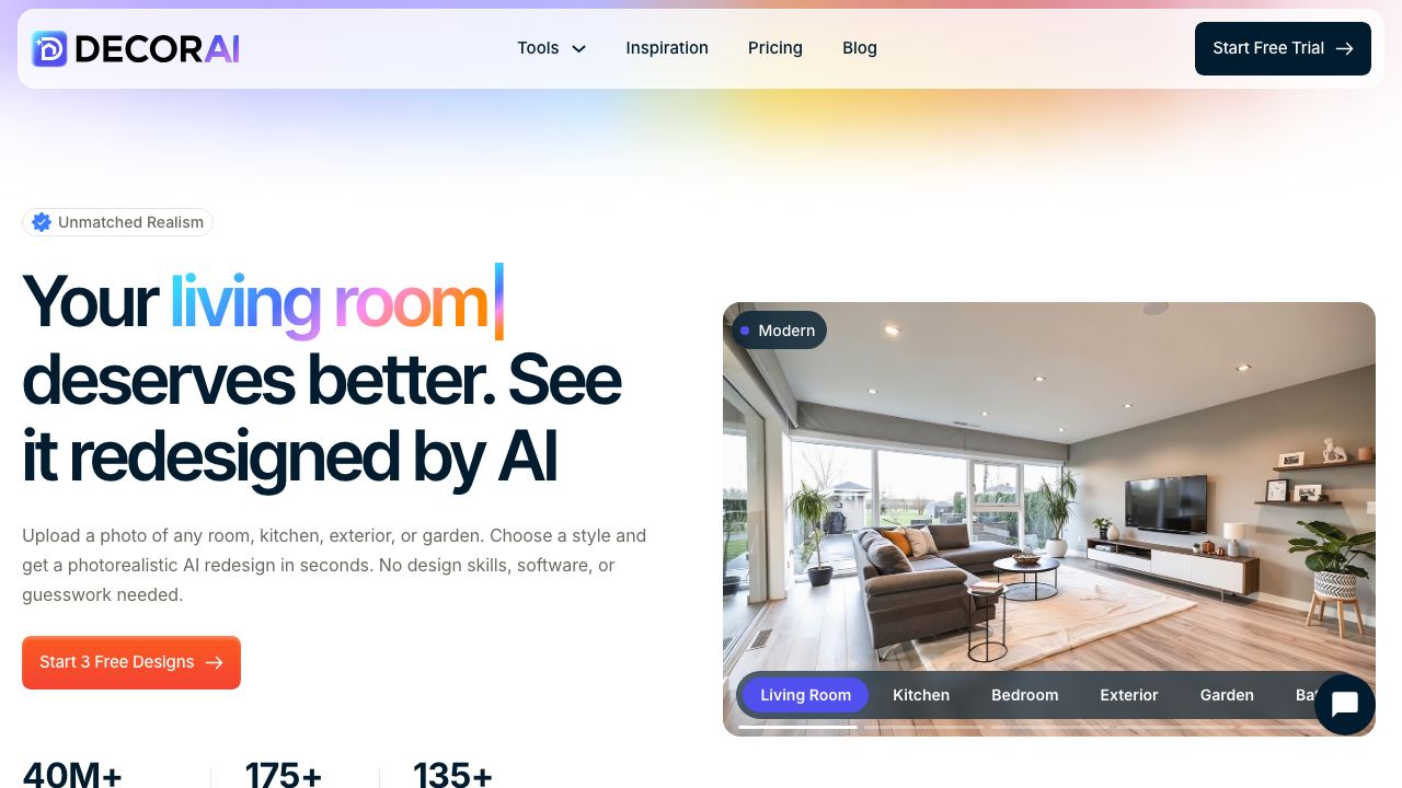 DecorAI website screenshot