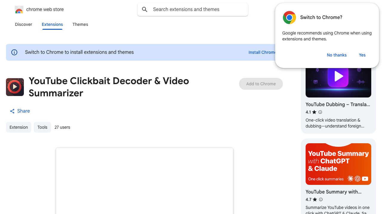 YouTube Clickbait Decoder & Video Summarizer website screenshot