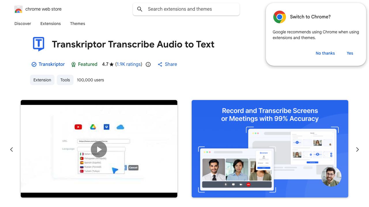 Transkriptor Transcribe Audio to Text 网站截图