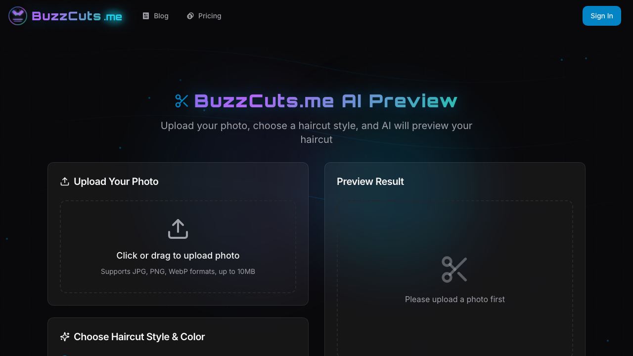 buzzcuts.me free forever hair style generator 网站截图