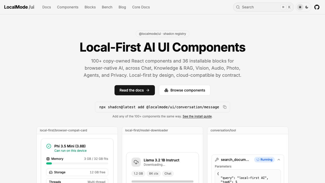 LocalMode UI - Local-First AI Components 网站截图