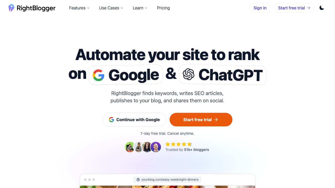 RightBlogger website screenshot