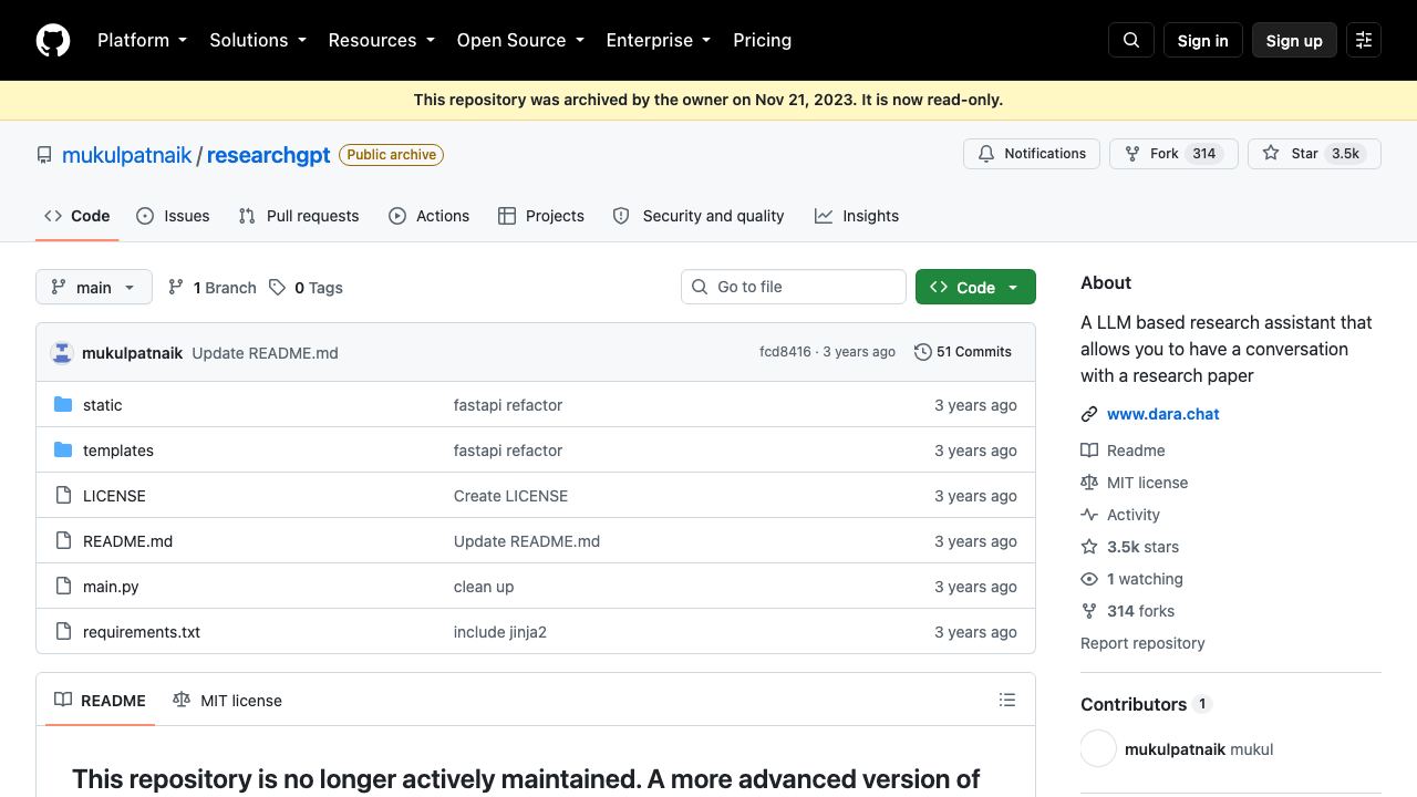 ResearchGPT website screenshot