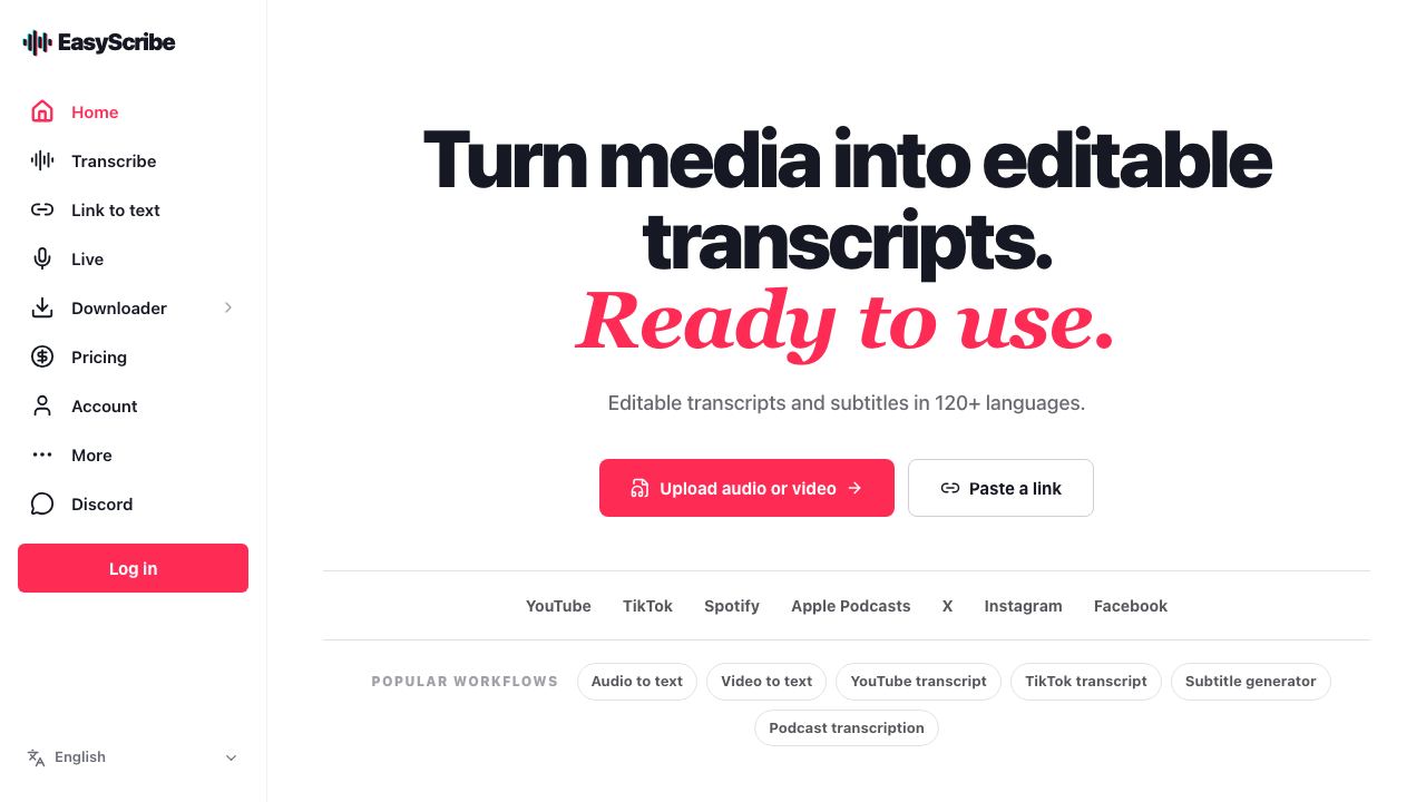 EasyScribe website screenshot