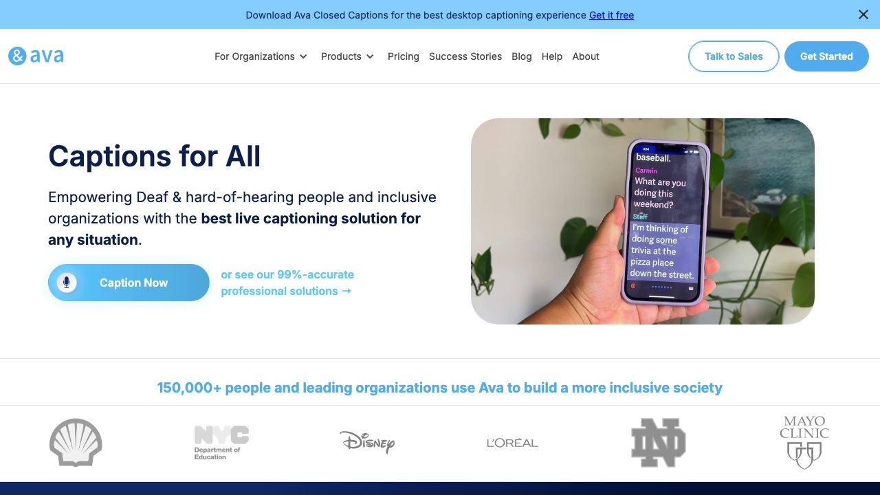 Ava website screenshot