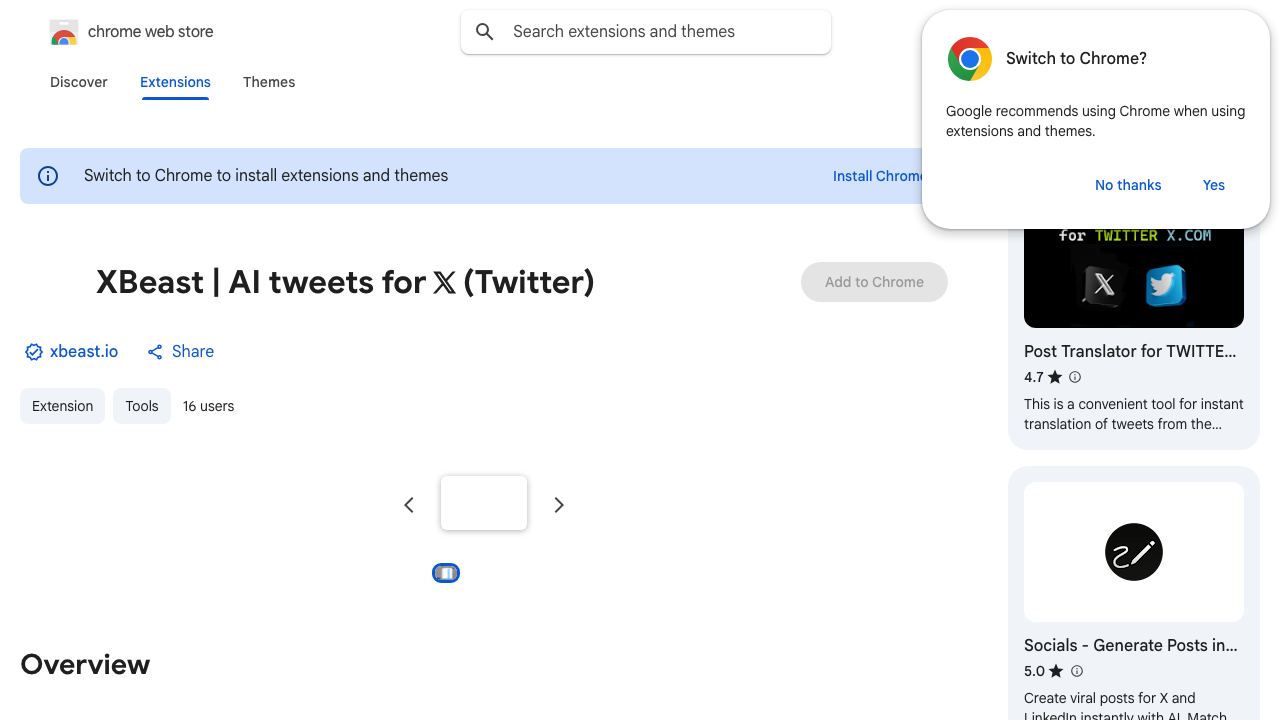 XBeast | AI tweets for 𝕏 (Twitter) 网站截图