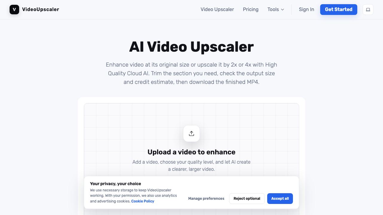 Video Upscaler - 1 website screenshot