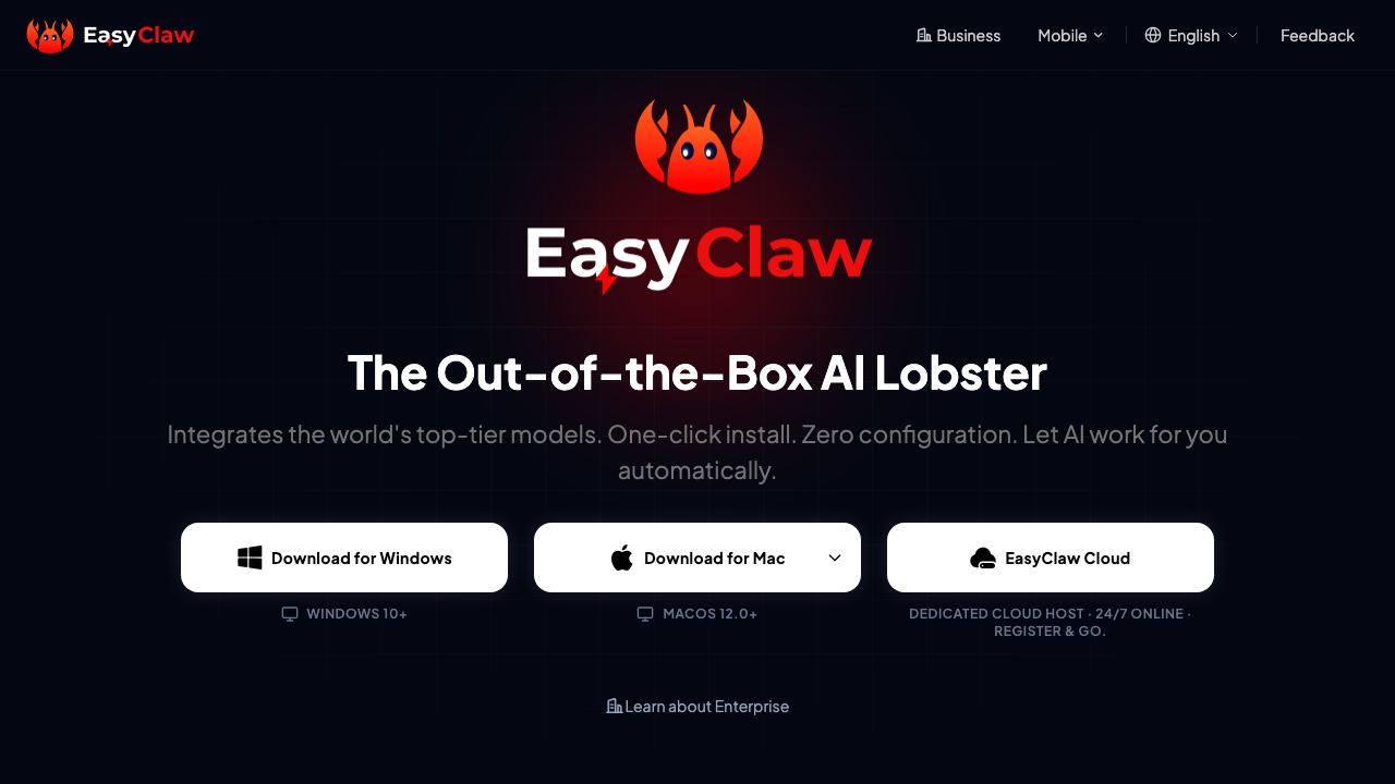 EasyClaw | The Native OpenClaw App for Mac & Windows 网站截图