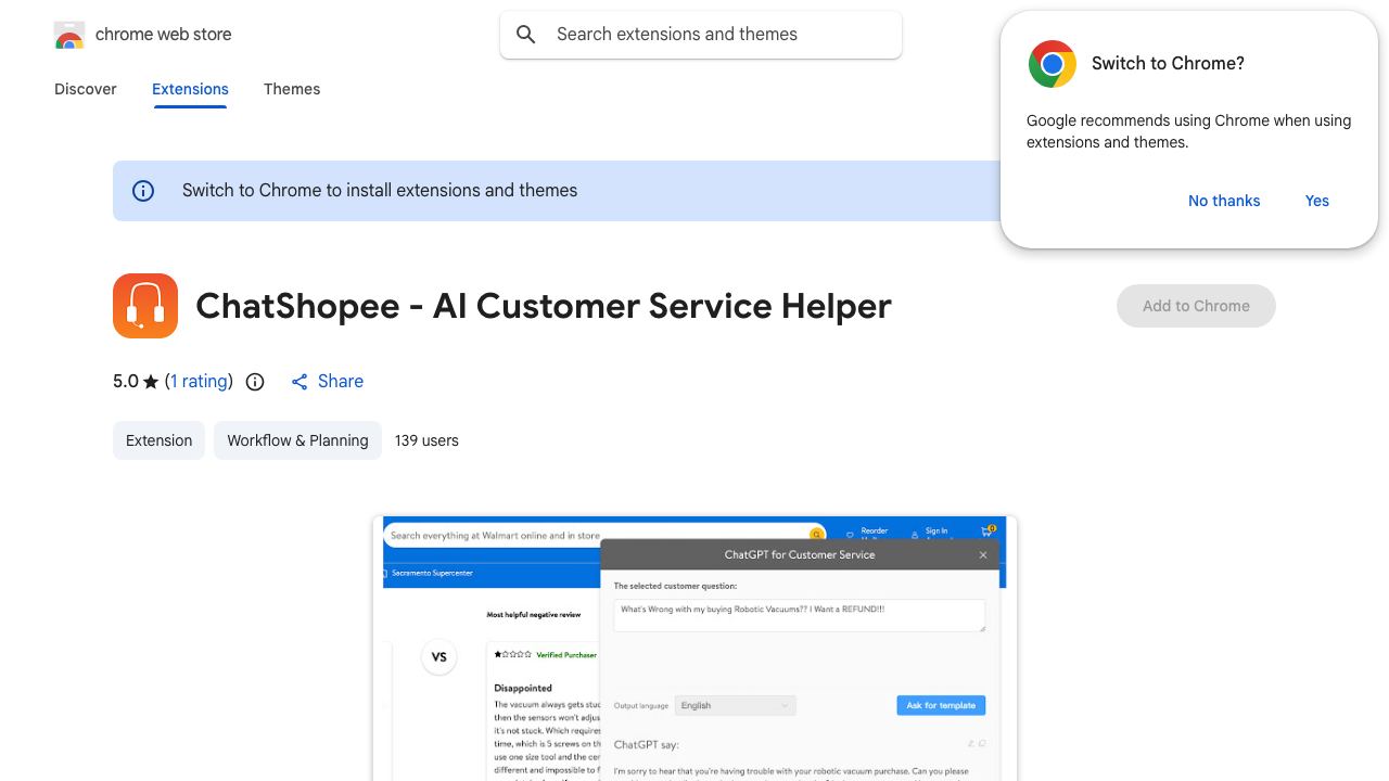 ChatShopee - AI Customer Service Helper 网站截图