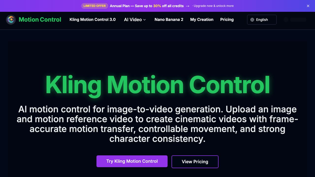 kling motion control 网站截图