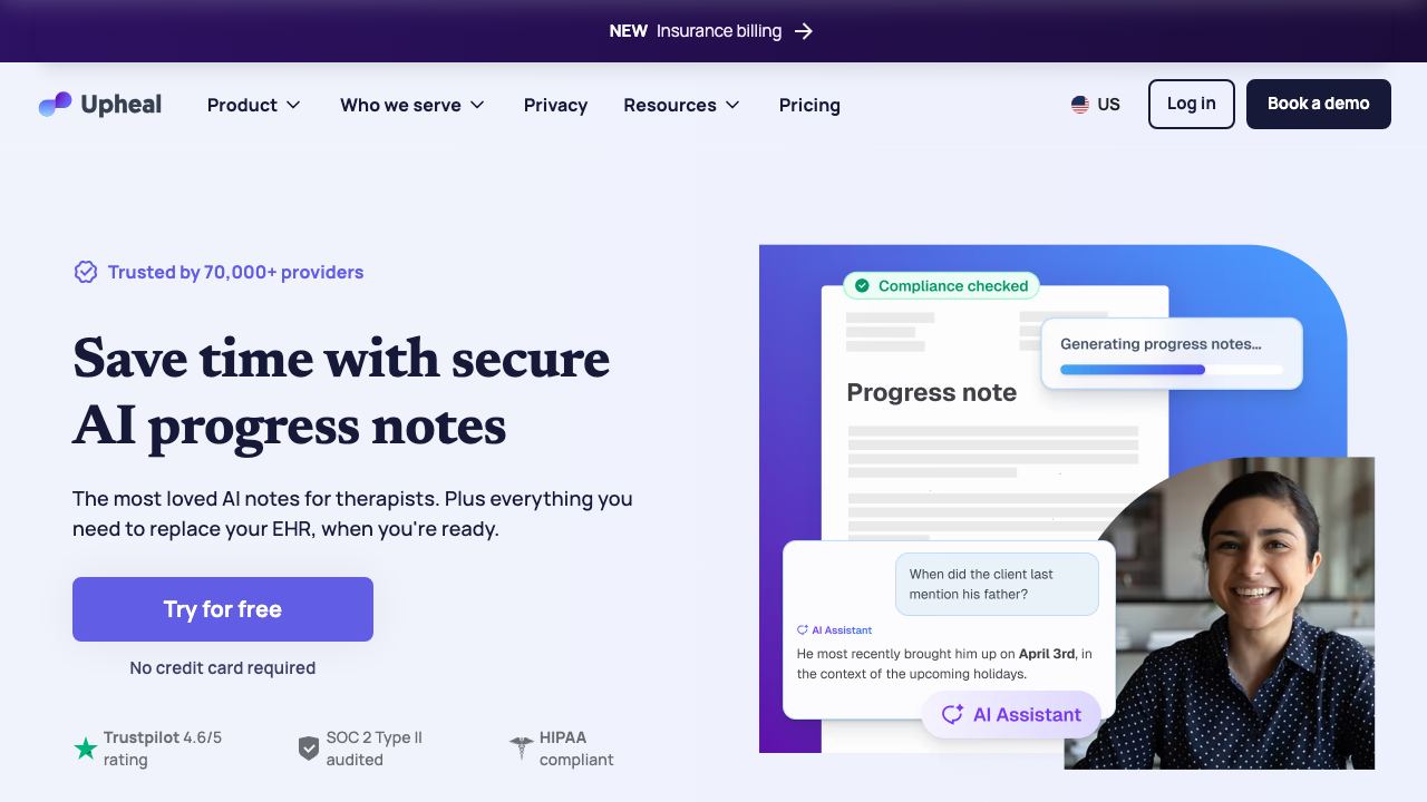 Upheal website screenshot