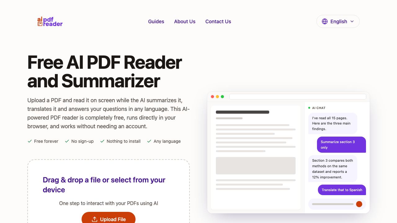 Free AI PDF Reader 网站截图