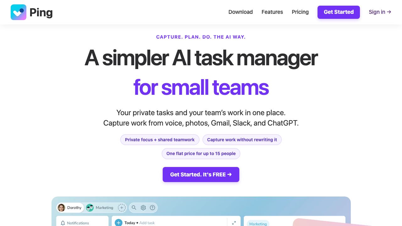 Ping AI Tasklist website screenshot