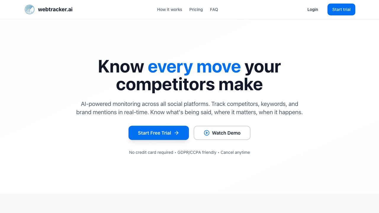 WebTracker AI website screenshot