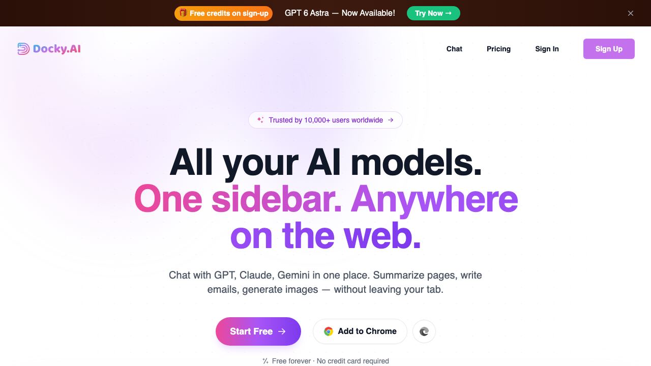 DockyAI:ChatGPT sidebar Chrome extension 网站截图