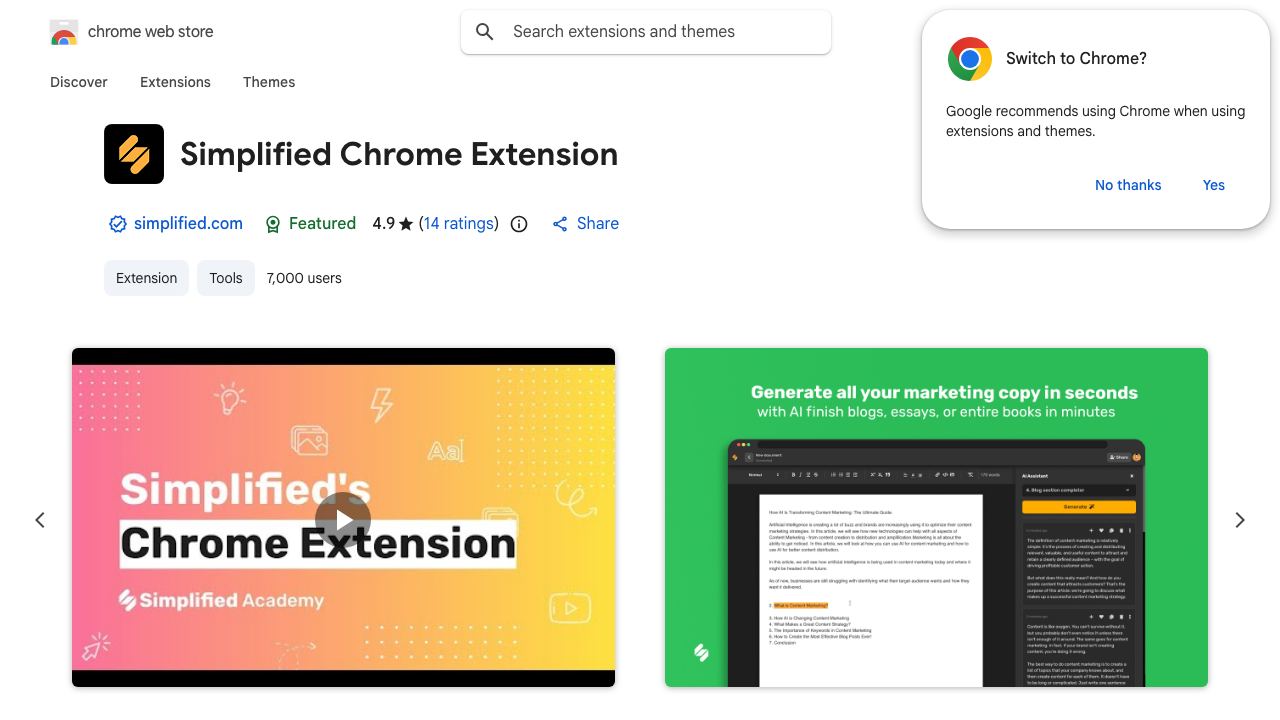 Simplified Chrome Extension 网站截图