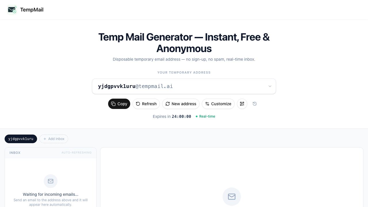 Temp Mail Generator 网站截图