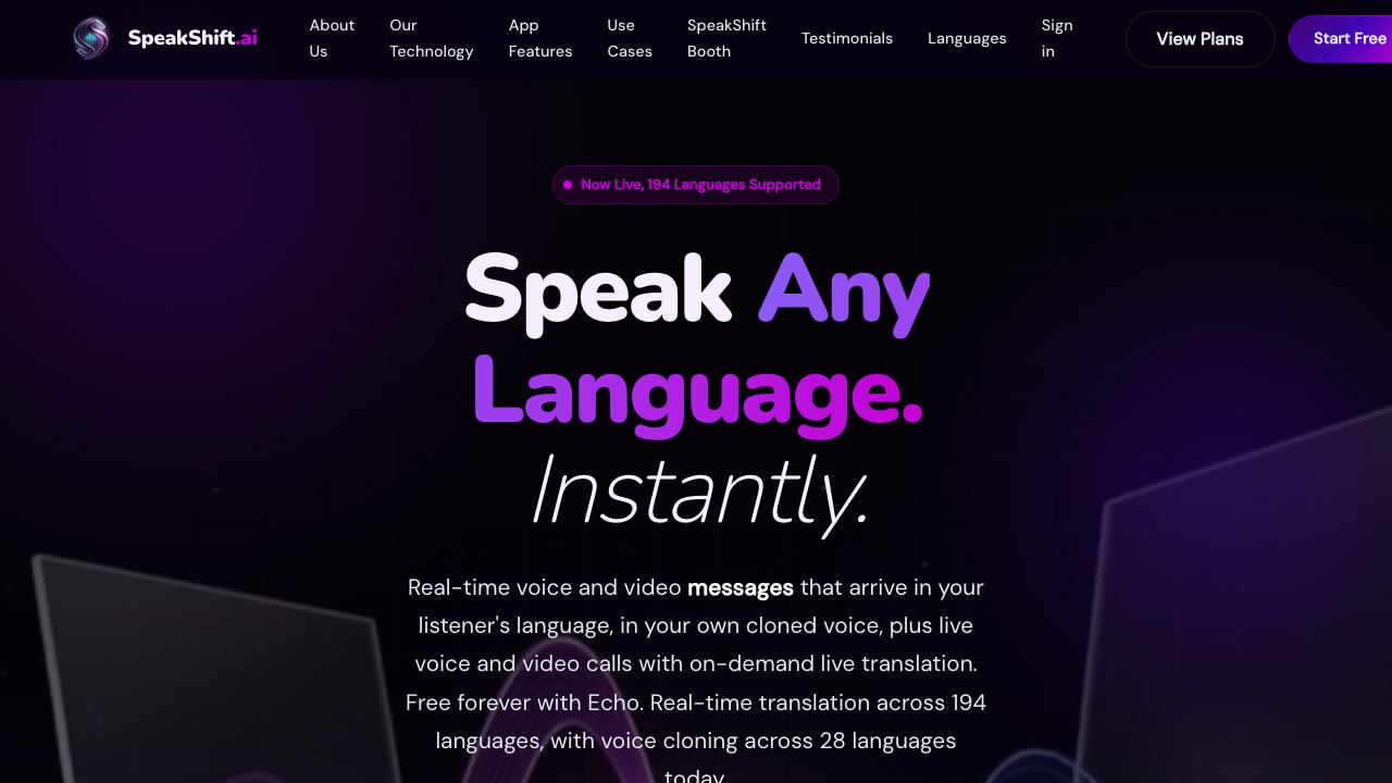Speakshift.ai 网站截图