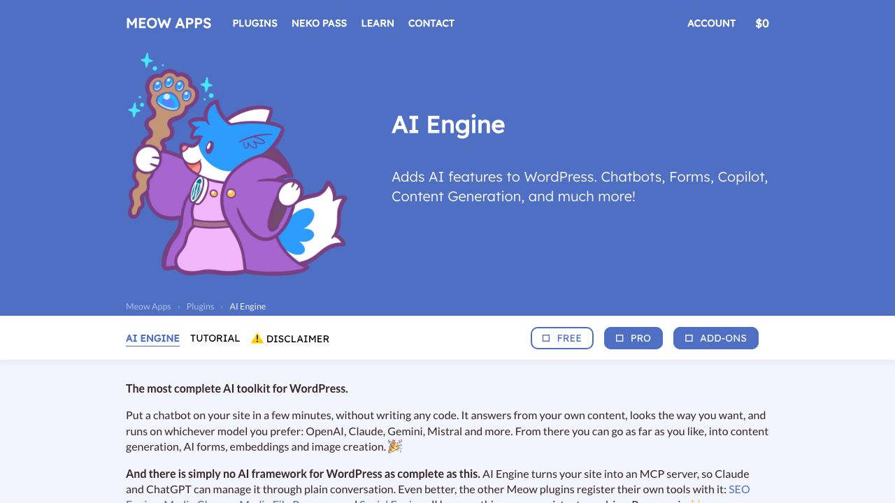 AI Engine on Meow Apps 网站截图