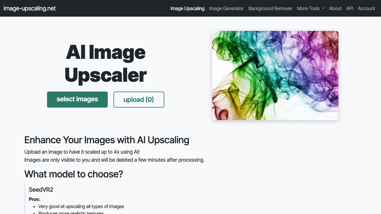 Free AI Image Upscaling 网站截图