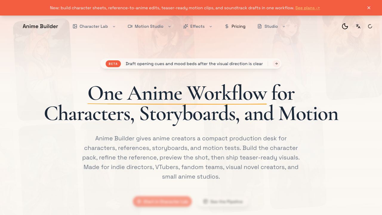 animeBuilder website screenshot