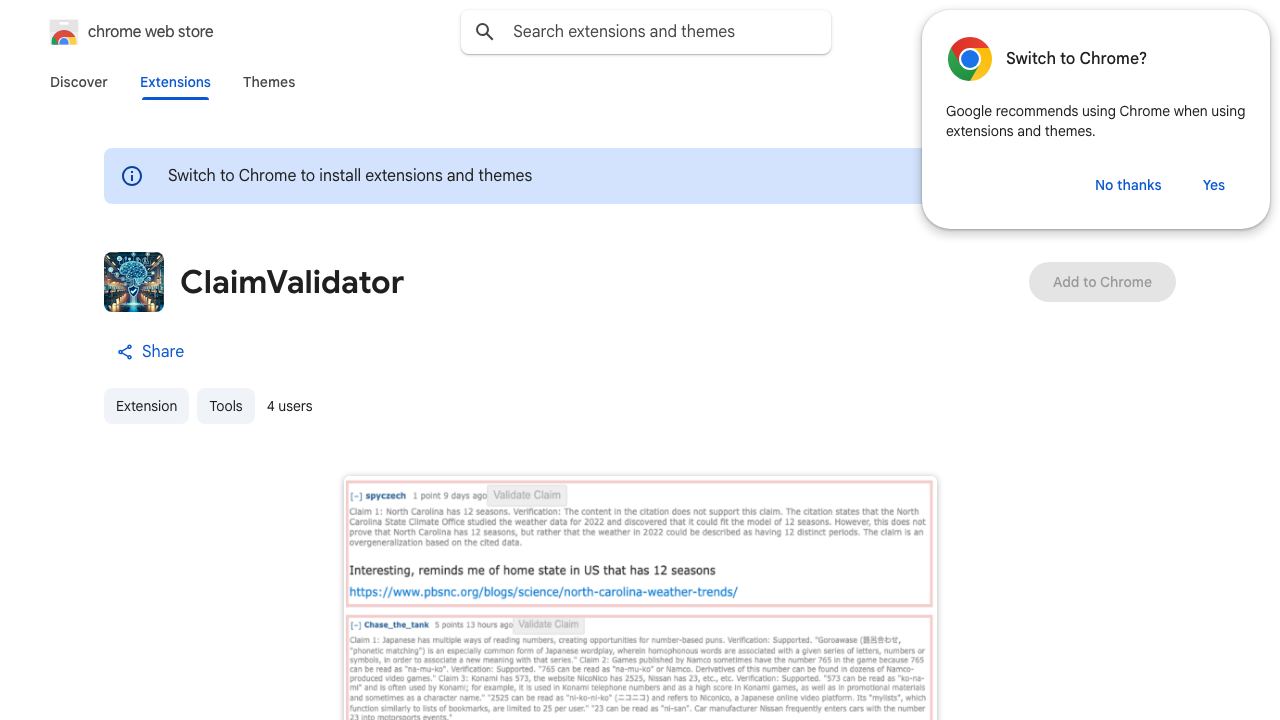 ClaimValidator website screenshot