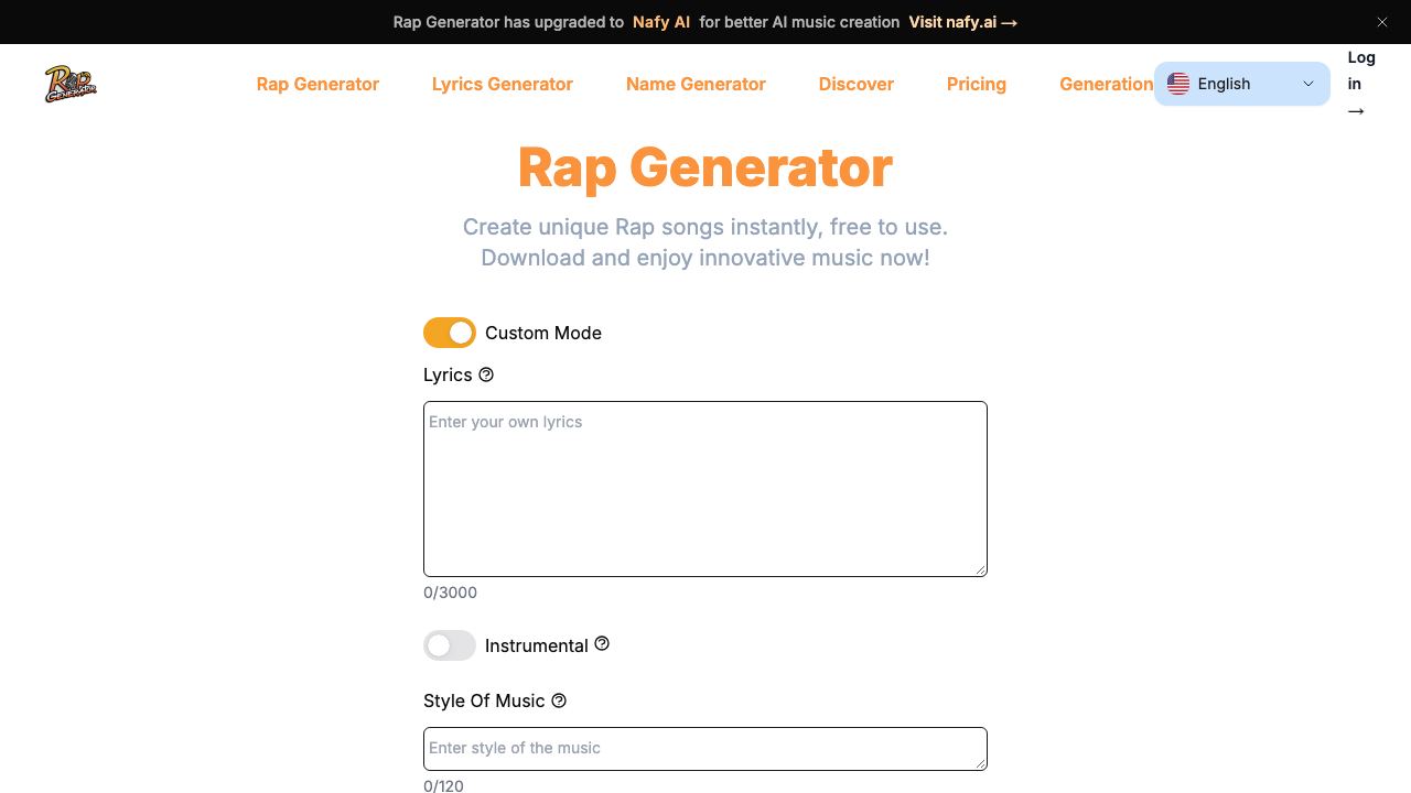Rap Generator website screenshot