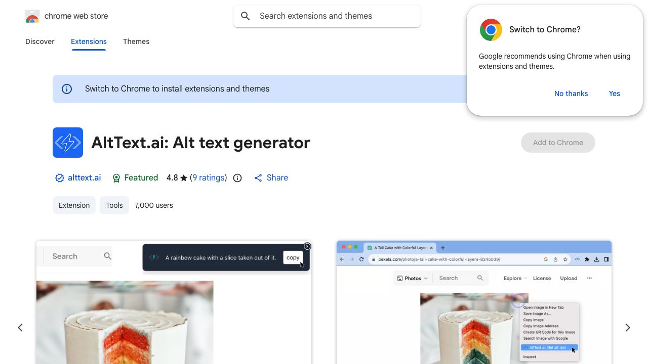 AltText.ai: Alt text generator 网站截图