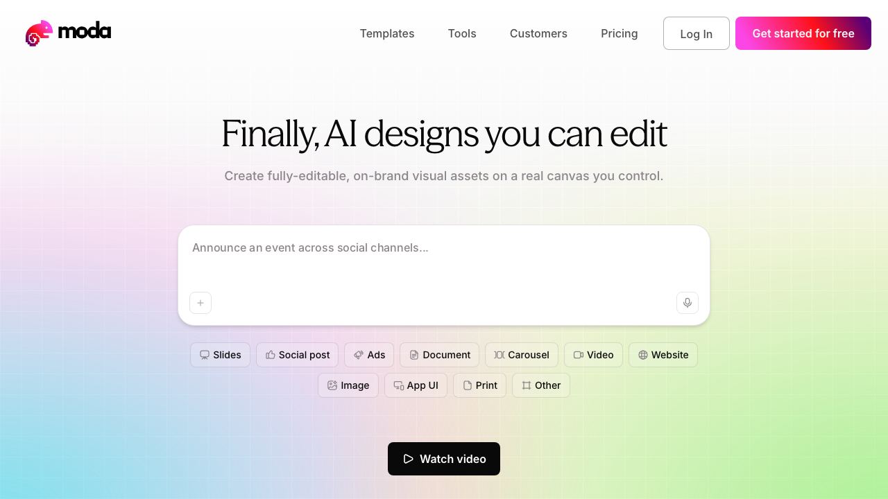 Moda website screenshot