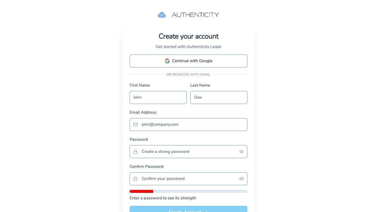 Authenticity Leads website screenshot