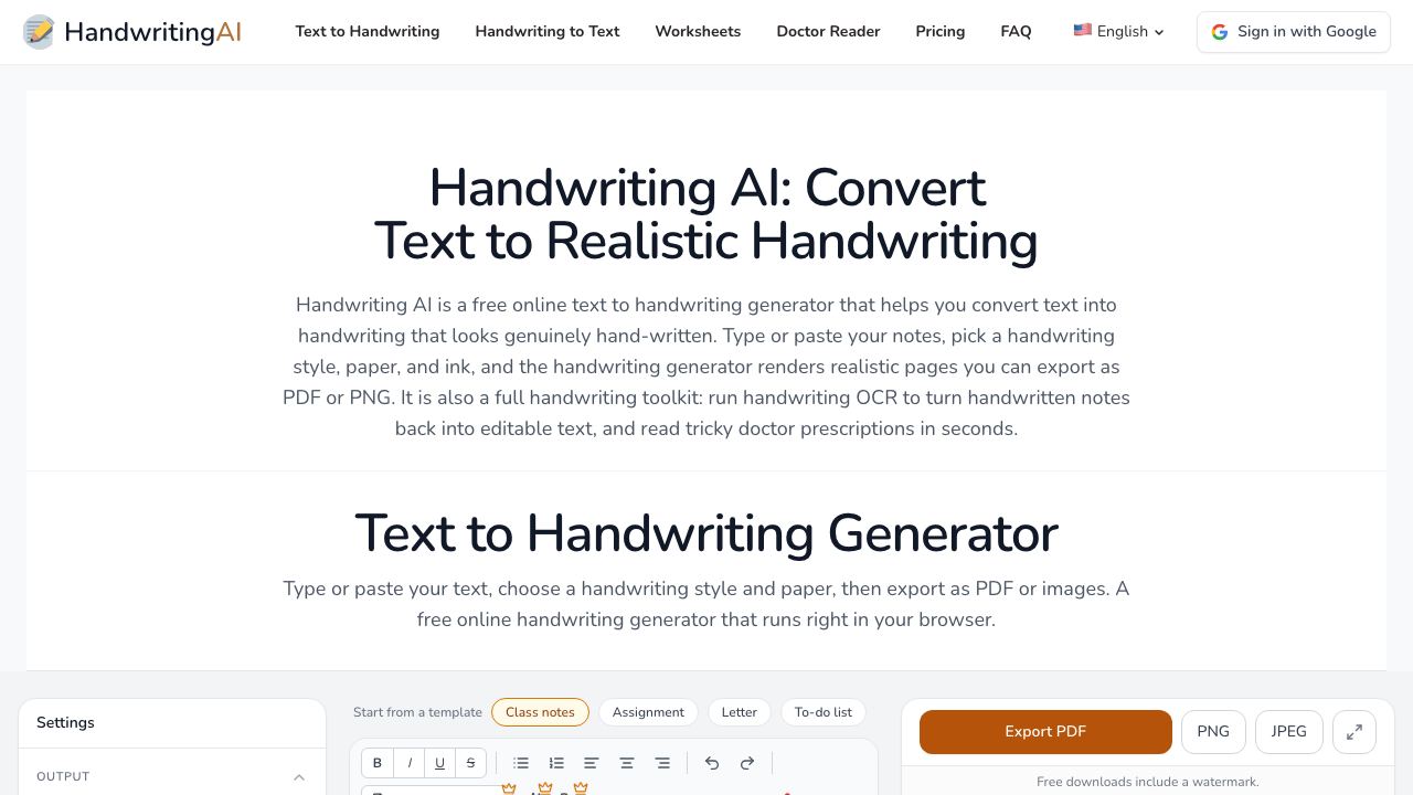 Handwriting AI 网站截图