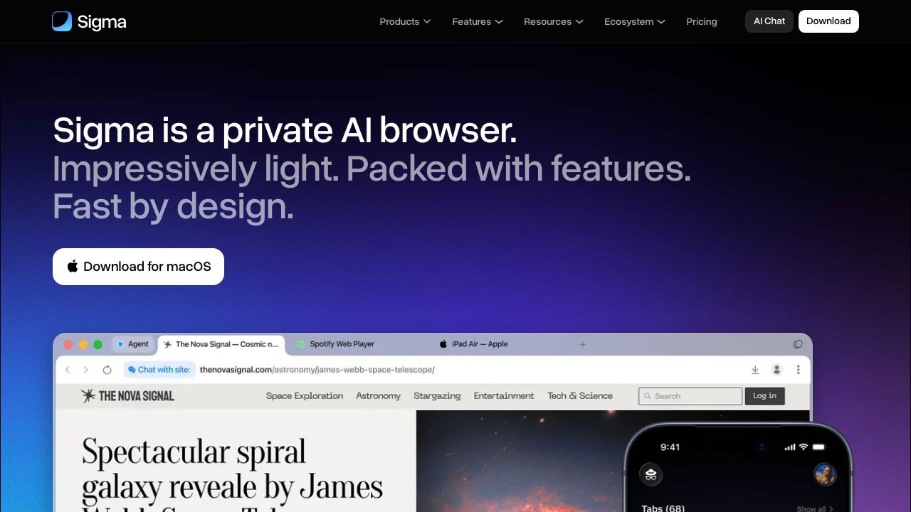 Sigma AI Browser 网站截图