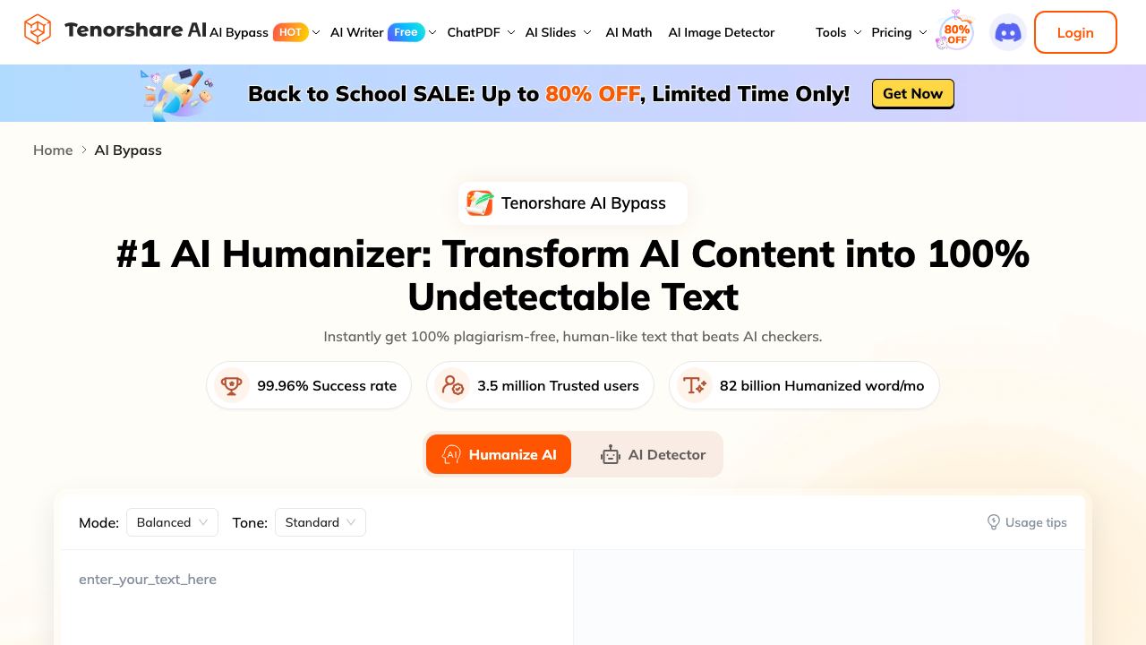 Tenorshare AI Bypass 网站截图