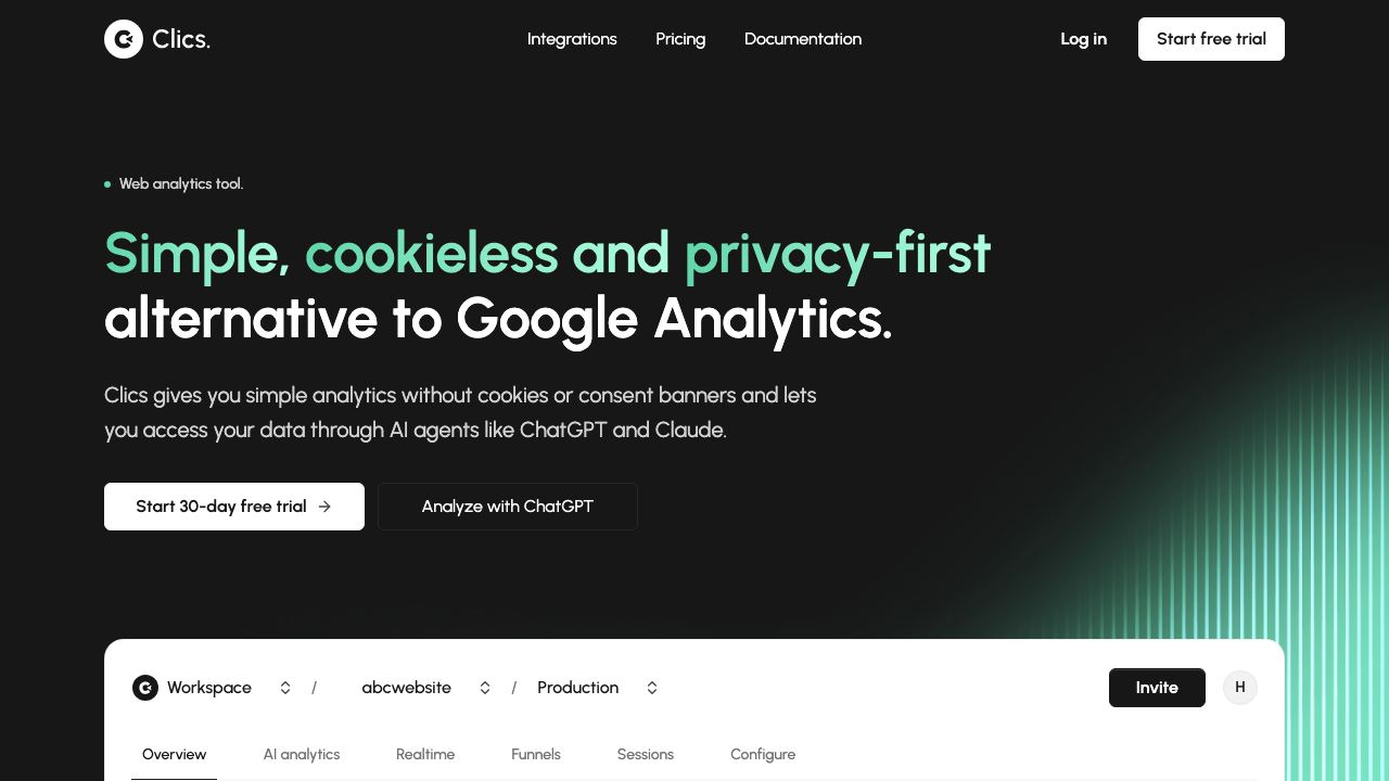 Clics Analytics 网站截图