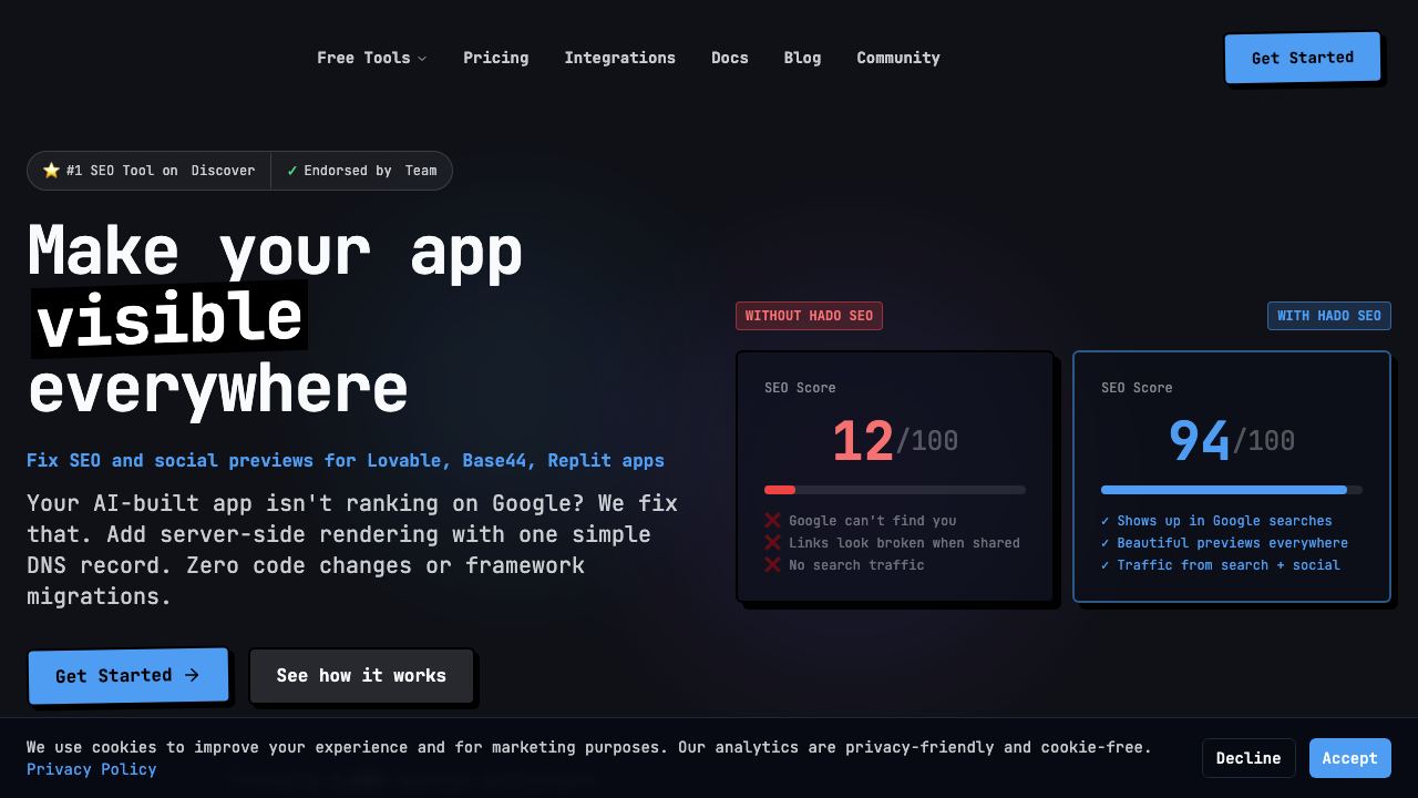 Hado SEO | Prerender.io Alternative 网站截图